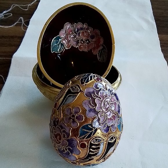 Cloisonné Egg Enamel ornament with Chinese design inside Egg Shell - 2 pieces - Picture 14 of 14